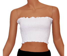 Crop top NATUREL- WIT | strapless smock topje | maat S-36 en M-38