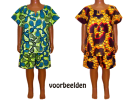 Dashiki setje peuter UNISEX BLUE | shirt + short | afrikaanse Wax Block print | maat M = 3-4 jaar