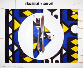 Afrikaanse PLACEMATS Samakaka blauw-geel | set van 2 | african wax print  | 32,5 x 45 cm | katoen