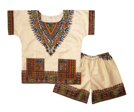 African dashiki set CREAM | shirt + short | Vlisco ANGELINA | unisex maat L = 6-8 jaar