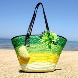 STRANDTAS BLOEM groen | zomerse shopper van stro