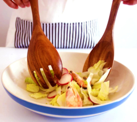 HOUTEN SLABESTEK - pasta salade bestek | set van 2 = lepel en vork van acaciahout