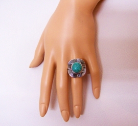 RING TURQUOISE #8 tibetaans zilver met turquoise steen