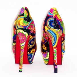 Flower Power pumps | hippie bloemenprint | maat 39 zwart (#1)