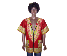 Dashiki vest/shirt met rits DARK RED-OLIVE Vlisco ANGELINA