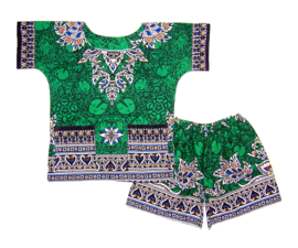 African dashiki set EMERALD | shirt + short | unisex | kleuter | maat M = 4-6 jaar