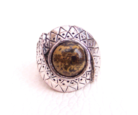 RING BRUIN #7 tibetaans zilver met bruine steen | verstelbaar