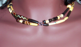MUDCLOTH ketting | African mudcloth batik bone beads #1