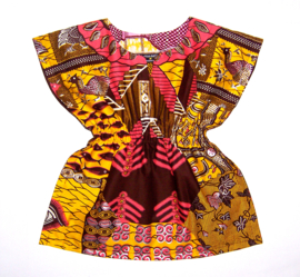 Dashiki jurkje KENNI | Vlisco Wax Block Print met zilver | maat M = 4-5 jaar