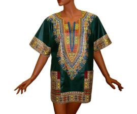 Afrikaans dashiki shirt  DARK GREEN | Vlisco ANGELINA | unisex