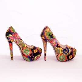 Flower Power pumps | hippie bloemenprint | maat 38 zwart (#2)