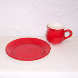 Ontbijtset Rood van Dishes & Deco | Mok + Ontbijtbord Ø 20,8 cm | handgemaakt aardewerk