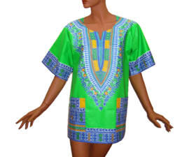 Afrikaans dashiki shirt GREEN-BLUE | Vlisco ANGELINA | unisex