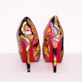 Flower Power pumps | hippie bloemenprint | maat 37 zwart (#1)