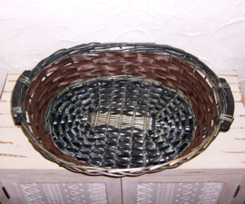 Grote gevlochten RIETEN MAND / SCHAAL blauw | broodmand 55 cm