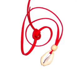COWRIE KETTING rood | african kauri schelp aan lange leerveter