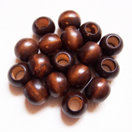 HOUTEN KRALEN 20 mm bruin | rijggat 10 mm | hair beads | 2 stuks