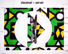 Afrikaanse PLACEMATS Samakaka groen-geel | set van 2 | african wax print  | 32,5 x 45 cm | katoen