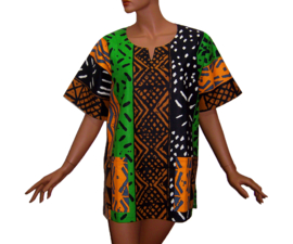 Afrikaans dashiki shirt MUD CLOTH print MALI orange | unisex