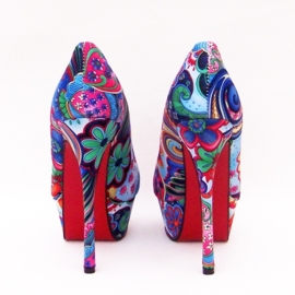 Flower Power pumps | hippie bloemenprint | maat 38 blauw (#1)