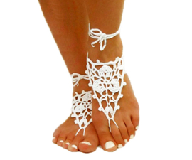 BAREFOOT SANDALS naturel-wit gehaakt katoen | Ibiza style