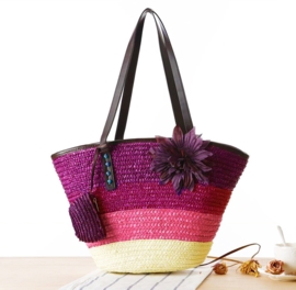 STRANDTAS BLOEM paars | zomerse shopper van stro