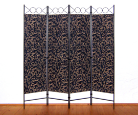 Exotisch kamerscherm BATIK BlueBlack | Indonesian room divider 4-delig | 180 cm x 160 cm