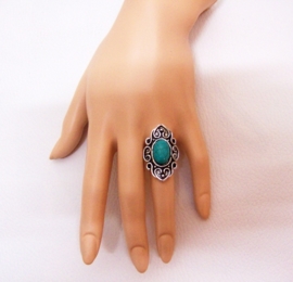 RING TURQUOISE #1 tibetaans zilver met turquoise steen