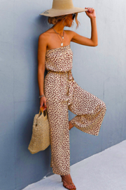 Wide leg Jumpsuit CREAM / BROWN | strapless | maat L