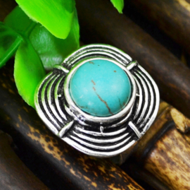RING TURQUOISE #8 tibetaans zilver met turquoise steen