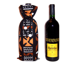 BOGOLAN wijntas van mud cloth print uit Mali | african wine bag | met koord en houten kralen