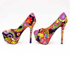 Flower Power pumps | hippie bloemenprint | maat 39 zwart (#1)