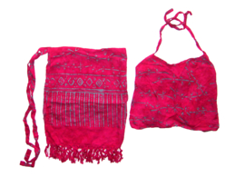 BATIK strand setje Rose Red | wikkelrokje + topje | voor meisjes van 10-12 jaar