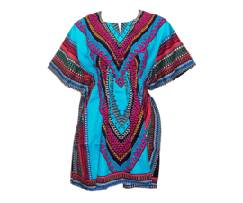 Afrikaanse dashiki jurk HEART AZUURBLAUW | kaftan-jurkje