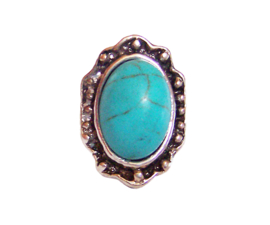 RING TURQUOISE #10 tibetaans zilver met turquoise steen