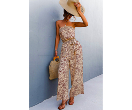 Wide leg Jumpsuit CREAM / BROWN | strapless | maat XXL