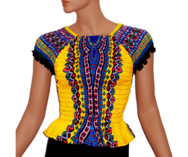 African Gypsy smock top DONKERGEEL | baby doll topje