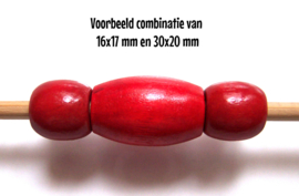 HOUTEN KRALEN 16x17 mm ROOD | groot rijggat 7 mm | 4 stuks