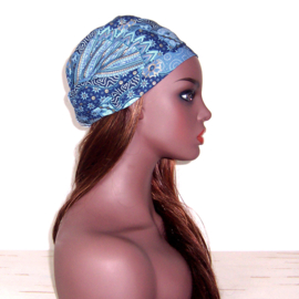 Java print hoofddoek - headwrap BLUE | Hollandais Batik 100% katoen - 150 x 47 cm