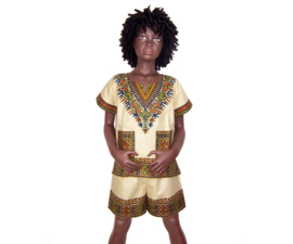 African dashiki set CREAM | shirt + short | Vlisco ANGELINA | unisex maat L = 6-8 jaar