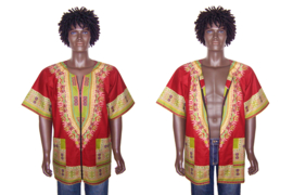 Dashiki vest/shirt met rits DARK RED-OLIVE Vlisco ANGELINA