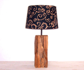 Tafellamp teakhout BATIK | 56 cm BlueBlack | Indonesian Batik Print
