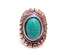 RING TURQUOISE #4 tibetaans zilver met turquoise steen