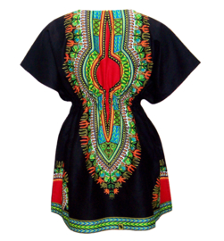 Afrikaanse dashiki jurk ZWART | kaftan-jurkje maat L | wax print
