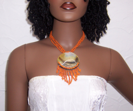 KRALEN ketting met PARELMOER hanger oranje | Hippie - Ibiza style