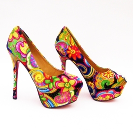 Flower Power pumps | hippie bloemenprint | maat 39 zwart (#1)