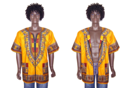 Dashiki vest/shirt met rits YELLOW GOLD Vlisco ANGELINA