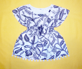 Dashiki jurkje baby GRACE WIT met pompoms | Afrikaanse Wax Print stof | maat 74/80 = 9-12 mnd