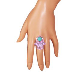 RING HAND of FATIMA tibetaans zilver met turquoise steen
