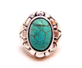 RING TURQUOISE #3 tibetaans zilver met turquoise steen